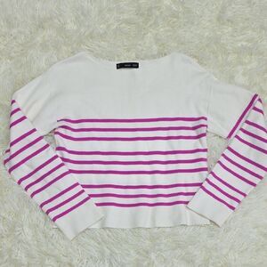 Pink and White Striped Crew Neck Sweater